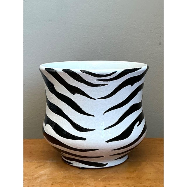 Ceramic Vintage Italian Zebra Striped Cache Pot For Sale - Image 7 of 13