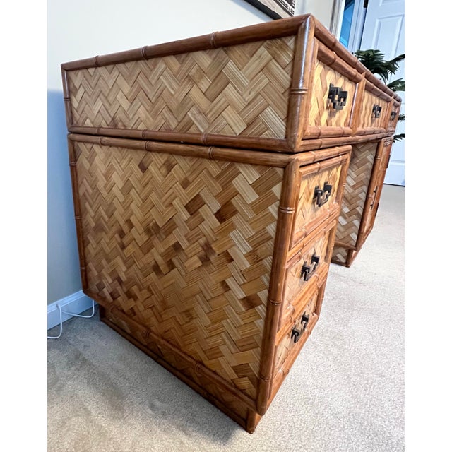 Ornamental & Decorative Materials Mid 20th Century British Colonial Style Faux Bamboo and Reed Desk For Sale - Image 7 of 11