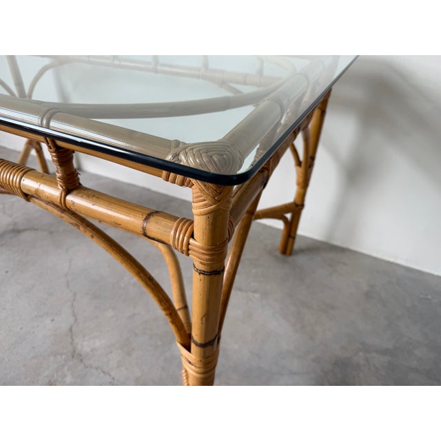 Vintage Dal Vera Italian Rattan & Bamboo Rectangular Dining Table With Glass Top For Sale - Image 9 of 16