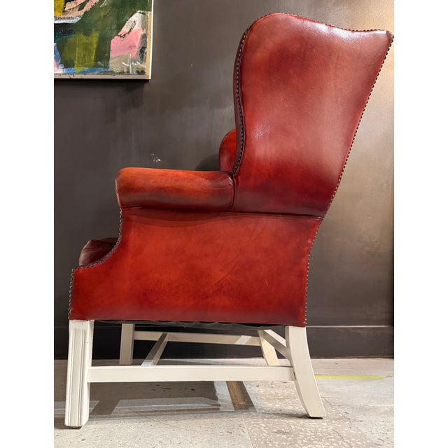 Mid-Century Modern Mid-Century Scandinavian-Made Chippendale-Style Leather Windback Chair For Sale - Image 3 of 11