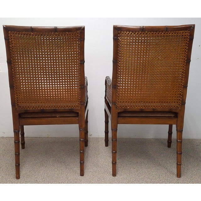Palecek Hollywood Regency Style Double Cane Upholstered Armchairs For Sale - Image 14 of 18