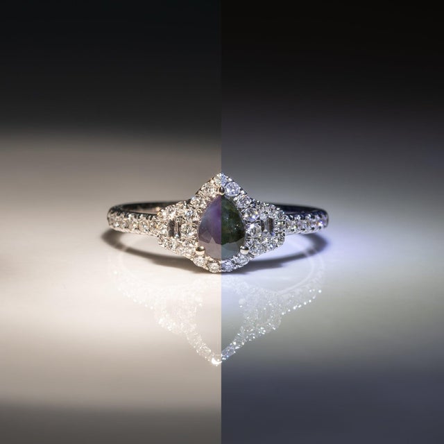 2020s Alexandrite Halo Ring With Earth-Mined Diamonds Accents: Solid 14k Gold, 6x5mm, Size 6.75 For Sale - Image 5 of 12
