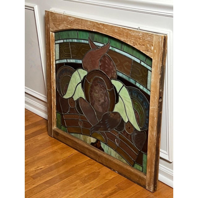 19th Century Stained Glass Window With Painted Angel Portrait in Original Frame For Sale - Image 15 of 17