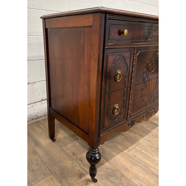 Wood Antique Art Deco Art Nouveau Style Carved Dresser Chest For Sale - Image 7 of 12