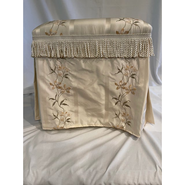American Late 20th Century Footstool Upholstered in Cream Silk For Sale - Image 3 of 5