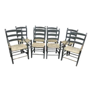 Country French Woven Leather Dining Chairs Set/8