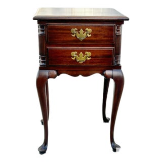 Mahogany Nightstand End Side Table Queen Anne 2 Drawer Vintage For Sale
