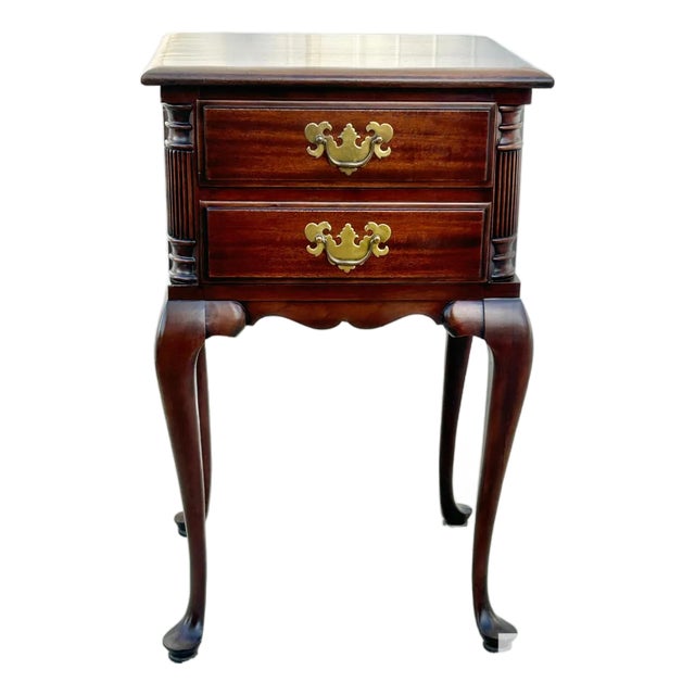 Mahogany Nightstand End Side Table Queen Anne 2 Drawer Vintage For Sale