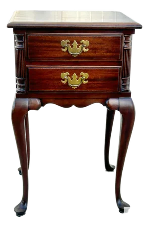 Vtg. J.B.Van Sciver Co. Queen Anne Style Mahogany Two Drawer Nightstand/Table