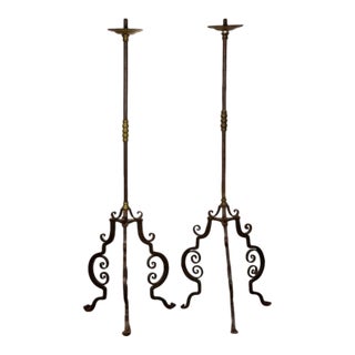 19th Century Wrought Iron & Brass Torchieres For Sale