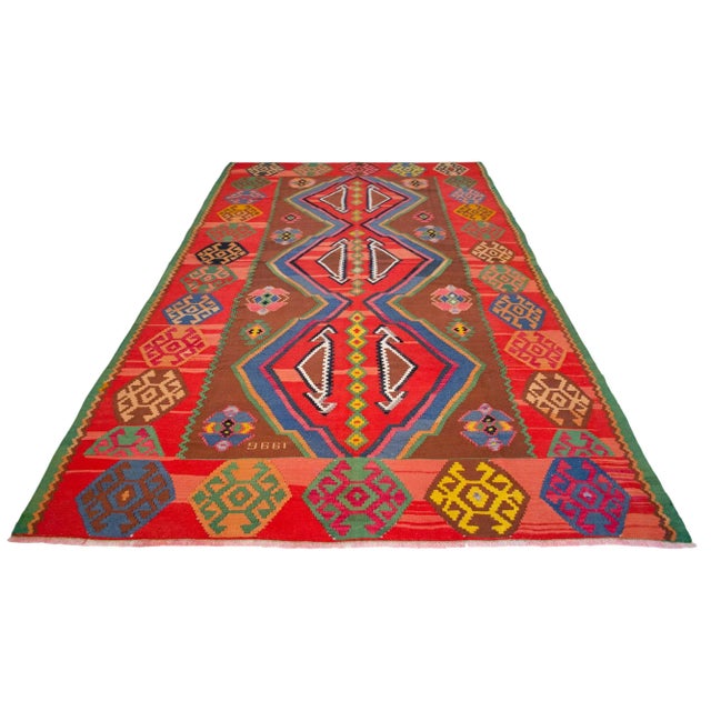 1990s Vintage Handwoven Turkish Kilim Rug - 7′1″ X 13′1″ For Sale - Image 5 of 11
