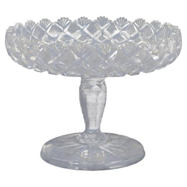 1930s Faceted Compote in Clear Crystal Glass with Star-Patterned Rim, 1930s For Sale - Image 5 of 5