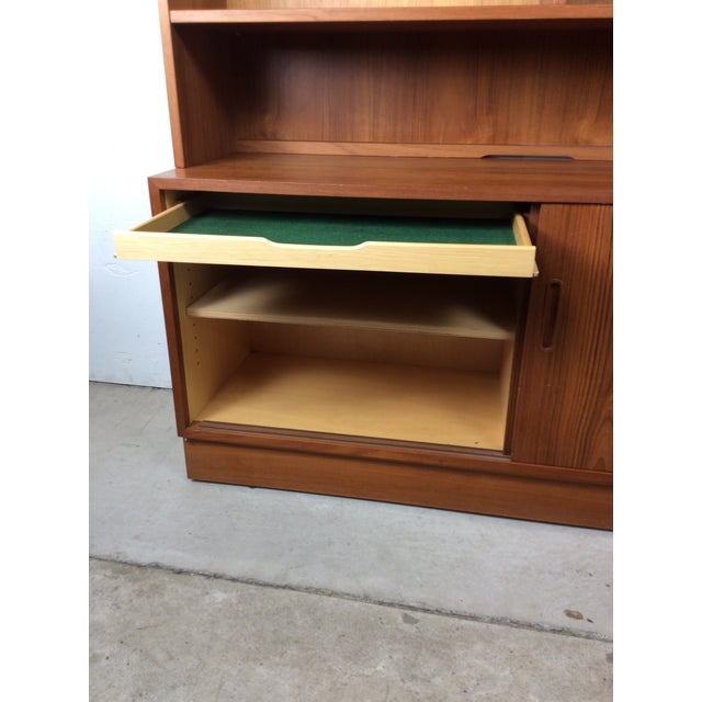 Wood Danish Modern Two Piece Shelving Unit With Adjustable Shelves and Sliding Door Cabinets For Sale - Image 7 of 17