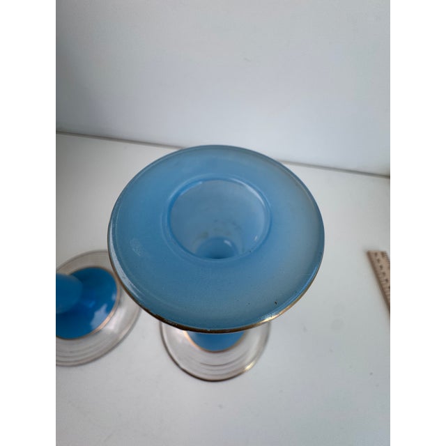 1940s 1940's Westmoreland Taper Blue Candlesticks, a Pair For Sale - Image 5 of 6