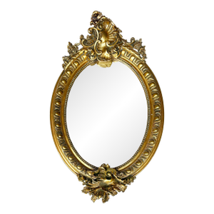 Large Antique Louis XV Oval Giltwood Carved Beveled Mirror
