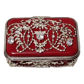 Halcyon Days Gilbert Collection Enamel and Swarovski Crystal Trinket Pill Box Vintage Handcrafted For Sale