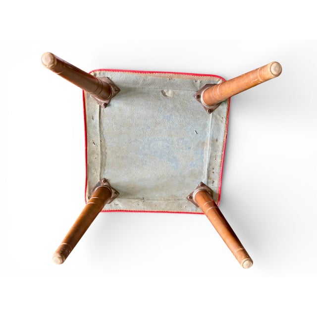 Red Atomic Mid Century Modern Red Vinyl Footstool Ottoman-Tapered Wood Legs-MCM For Sale - Image 8 of 8