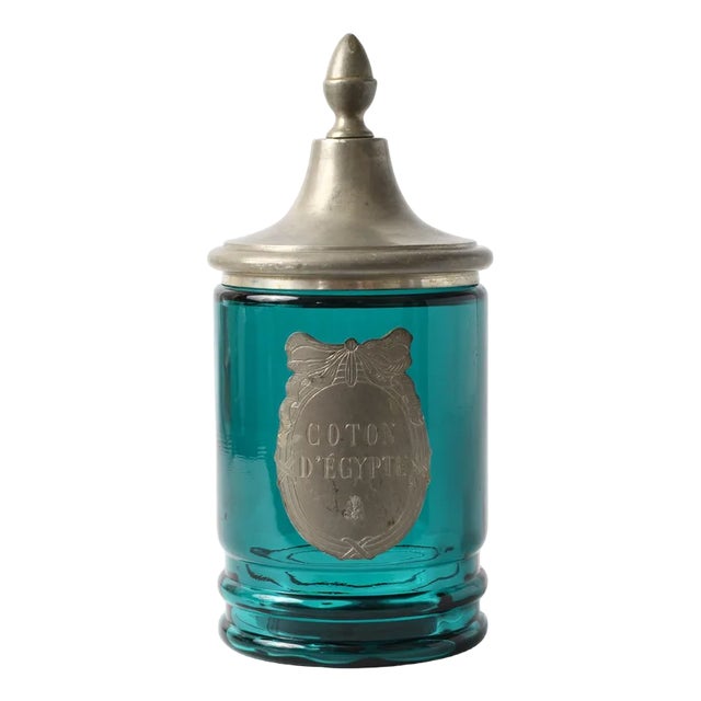 Mid-Century French Turquoise Glass Jar from Letain a La Rose, 1960s For Sale