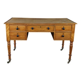 Antique 19th C. English Regency Maple & Oak Tooled Leather Top Partner's Desk For Sale