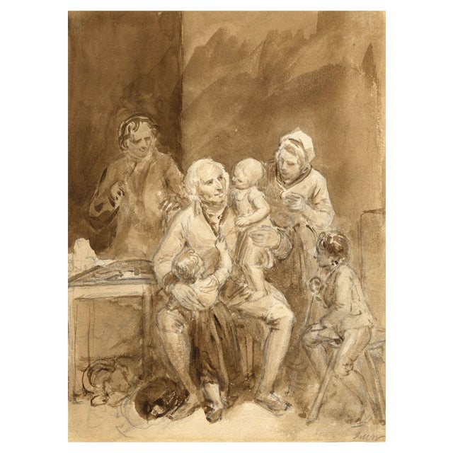 John Masey Wright OWS, Visit to the Grandfather, Early 19th Century, Watercolour For Sale