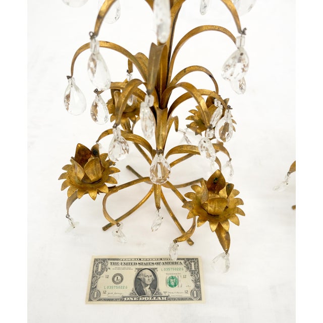 Late 20th Century Decorative Italian Gold Gilt Metal & Crystals Candle Stands MINT For Sale - Image 6 of 10
