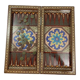 Moorish Persian Inlaid Micro Mosaic Backgammon and Chess Board For Sale