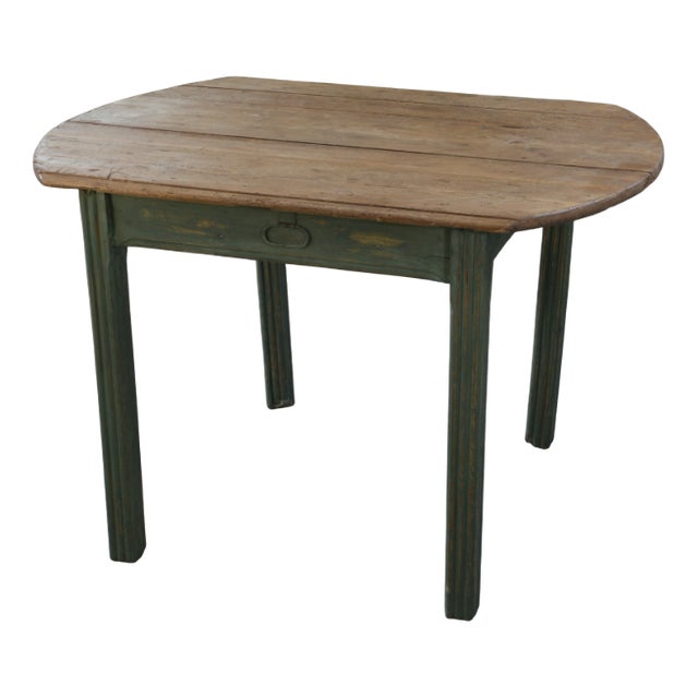 Pine Table with Green Patinated Base, 1960s For Sale