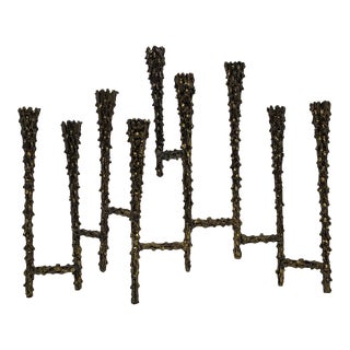 Mid-Century Modern Brass Brutalist Menorah Candlabra For Sale