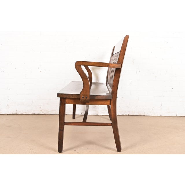 Antique Arts & Crafts Solid Walnut Lawyer's Bench, Circa 1920s For Sale - Image 10 of 12