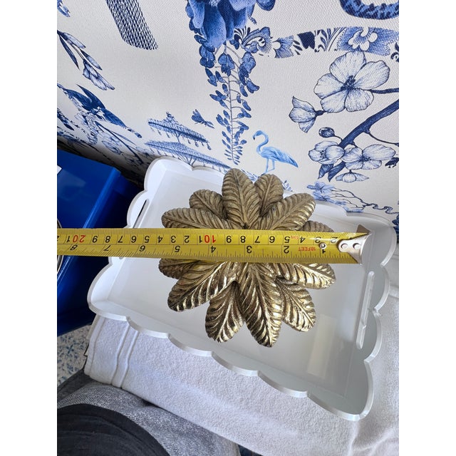 Hollywood Regency Gold Brass Metal Palm Tree Alabaster Marble Block Sculpture For Sale - Image 3 of 6