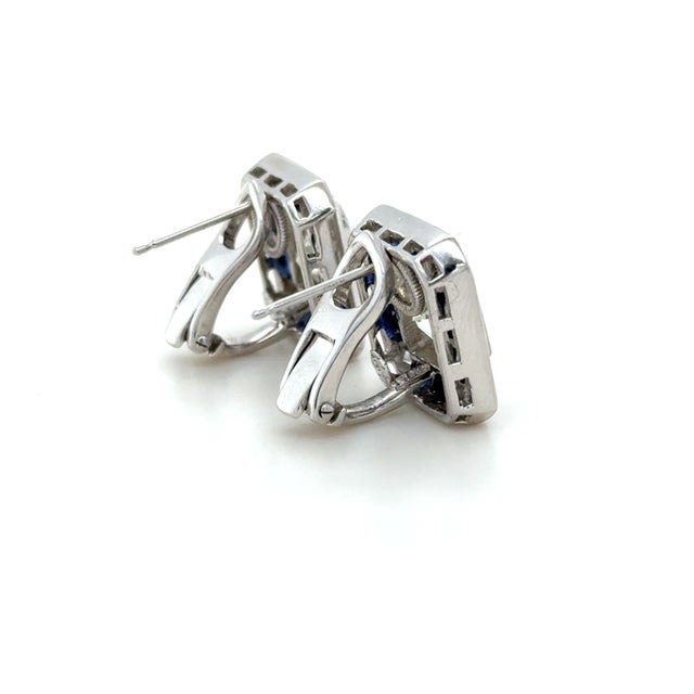 Mid 20th Century 4.34 Carat Radiant Cut Diamond and Sapphire Stud Earrings, Pair For Sale - Image 4 of 9