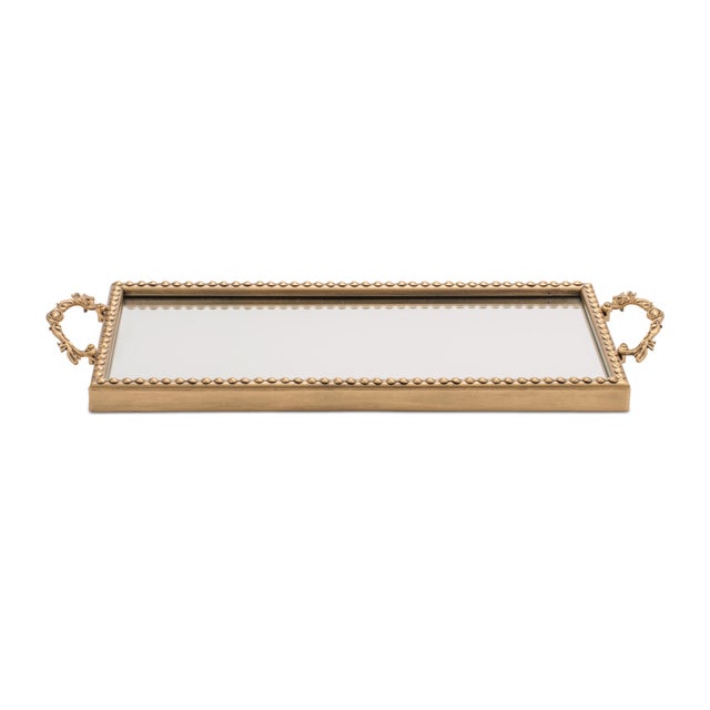 Kenneth Ludwig Chicago Gold Beaded Mirror Tray (Set of 2) For Sale - Image 4 of 5
