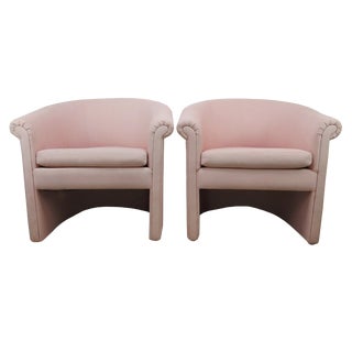 1960s Milo Baughman Style Muted Rose Pink Barrel Back Tub Chairs - a Pair For Sale