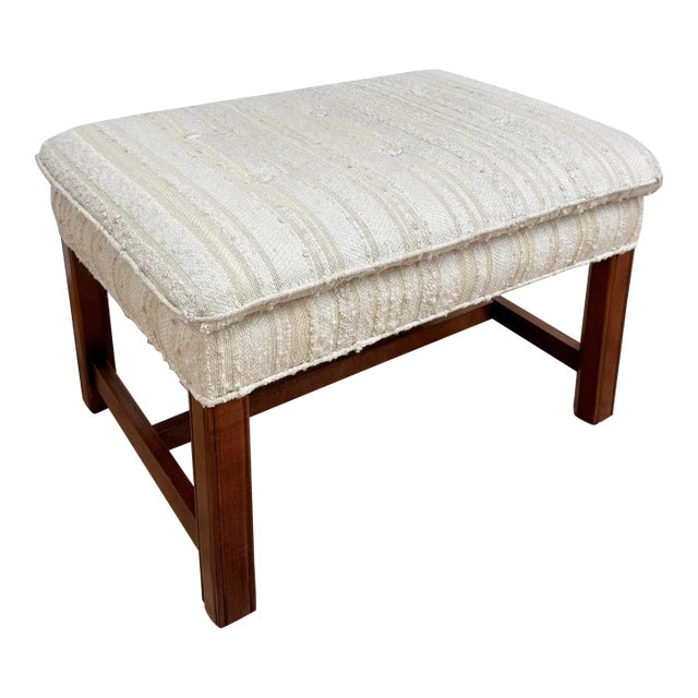 Vintage Pillow Top Tufted Tweed Upholstered Wood Bench For Sale