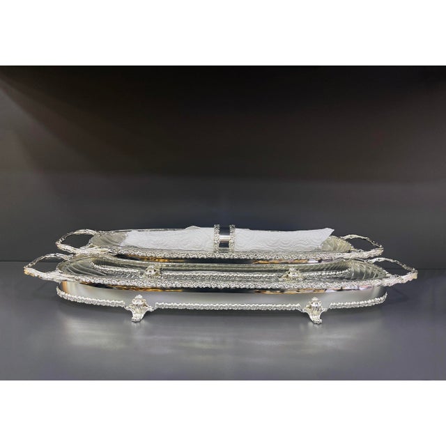 Silver Oval Brass Serving Trays with Handles, Set of 4 For Sale - Image 8 of 8