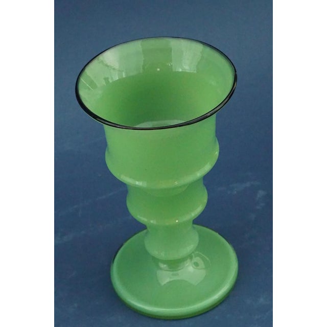 1920s Art Deco Green Opaline Glass Vase with Black Glass Paste Rim attributed to Ignoto, France, 1925 For Sale - Image 5 of 16