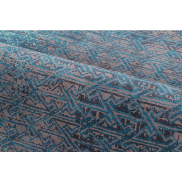 Rug & Kilim’s Distressed Contemporary Rug With Greek Key Lattice in Blue Hues For Sale - Image 9 of 10
