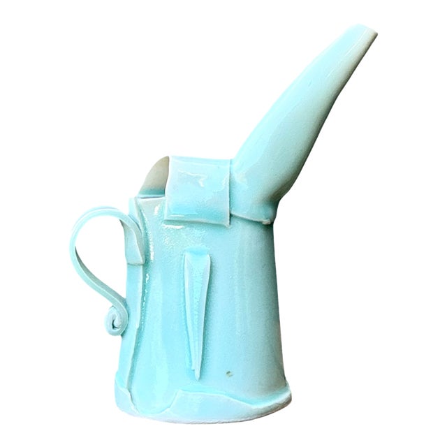 Vintage Aqua Abstract Ceramic Pitcher For Sale