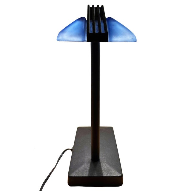 1980s 1980s Postmodern Memphis Blue Glass Desk Lamp Geometric Light by Robert Sonneman For Sale - Image 5 of 9