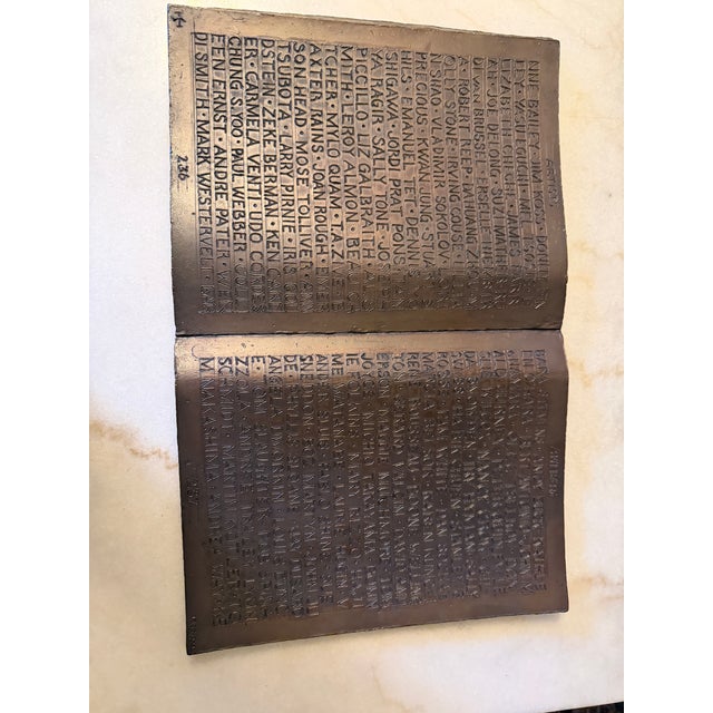 Name Recognition Bronze Open Book Sculpture by Herbert Simon, Ca. 1995 For Sale - Image 6 of 17