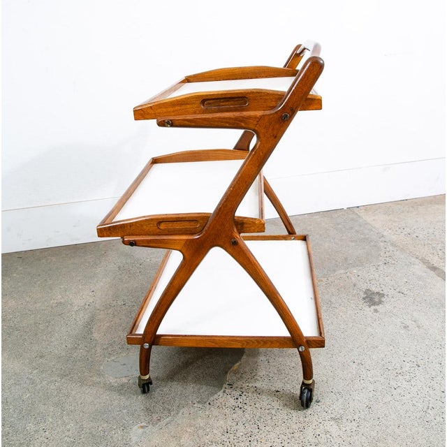 Brown 1960s Mid Century Danish Modern Serving Cart Italian Bar Tray Trolley Rolling White For Sale - Image 8 of 12