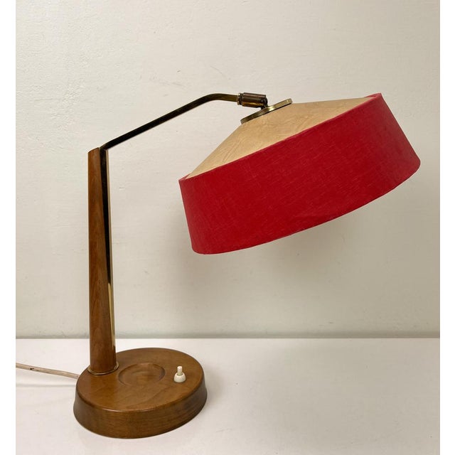 Metal Wood and Brass Table Lamp attributed to Temde, 1960s For Sale - Image 7 of 18