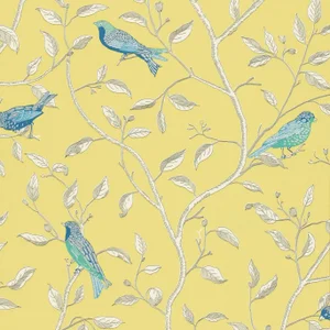 Sanderson Finches Wallpaper in Yellow - a Sample