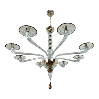 1980s Blue and Brown Murano Glass Chandelier For Sale