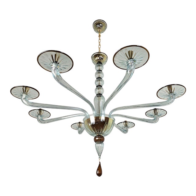 1980s Blue and Brown Murano Glass Chandelier For Sale