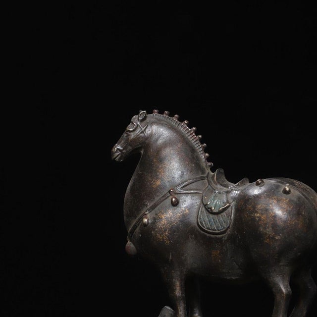 Bronze Vintage Gilt Bronze Tang-Style Horse Figure – Scholar's Desk Ornament For Sale - Image 8 of 9