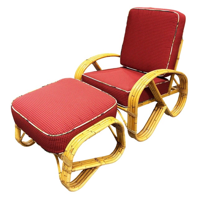 Mid-Century Modern 1950s Mid-Century 4-Strand 3/4 Reverse Pretzel Rattan Lounge Chair W/ Matching Ottoman For Sale - Image 3 of 9