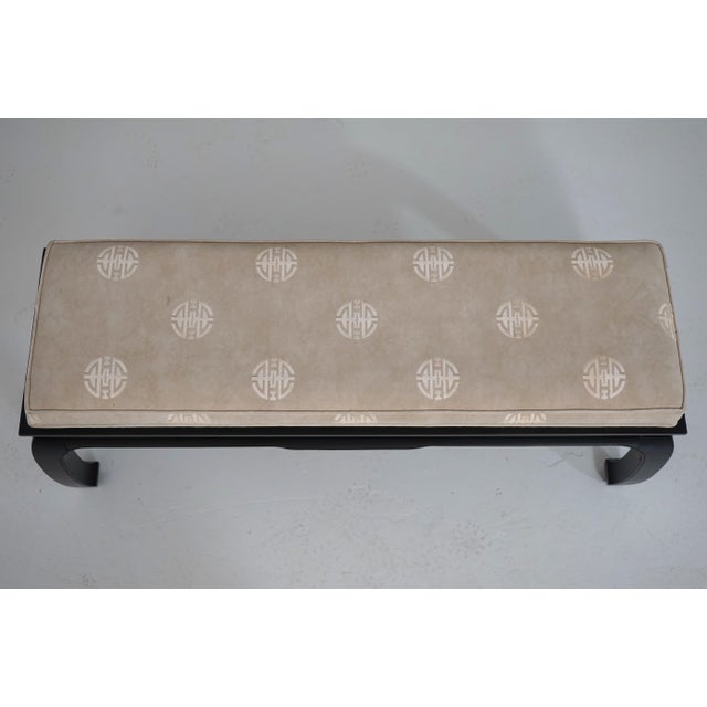Asian Century Oriental Style Leather Seat Black Lacquer Bench For Sale - Image 3 of 13