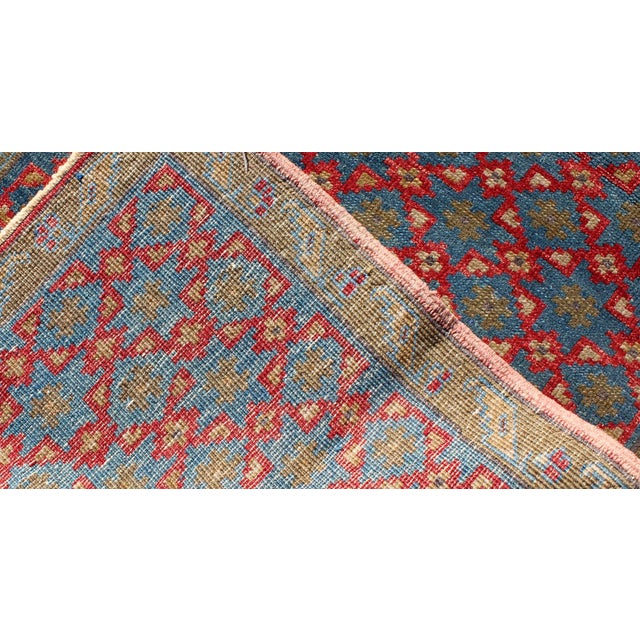 Textile Turkish Konya Rug With All-Over Floral Lattice Design in Red, Blue, Olive Green 3'4 X 6'10 For Sale - Image 7 of 7