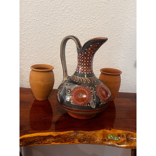Vintage Tonalá Mexican Pottery Pitcher Vase With Handpainted Floral and Bird Motifs For Sale In Austin - Image 6 of 10